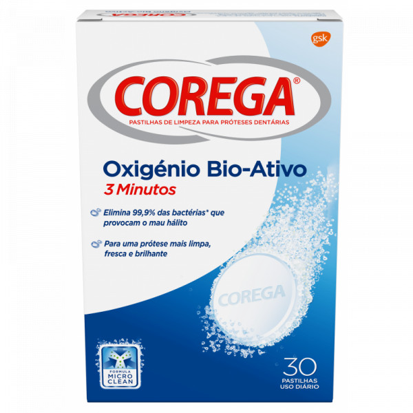Corega Oxigênio Bio-Ativo Pastilhas Limpeza 30un.
